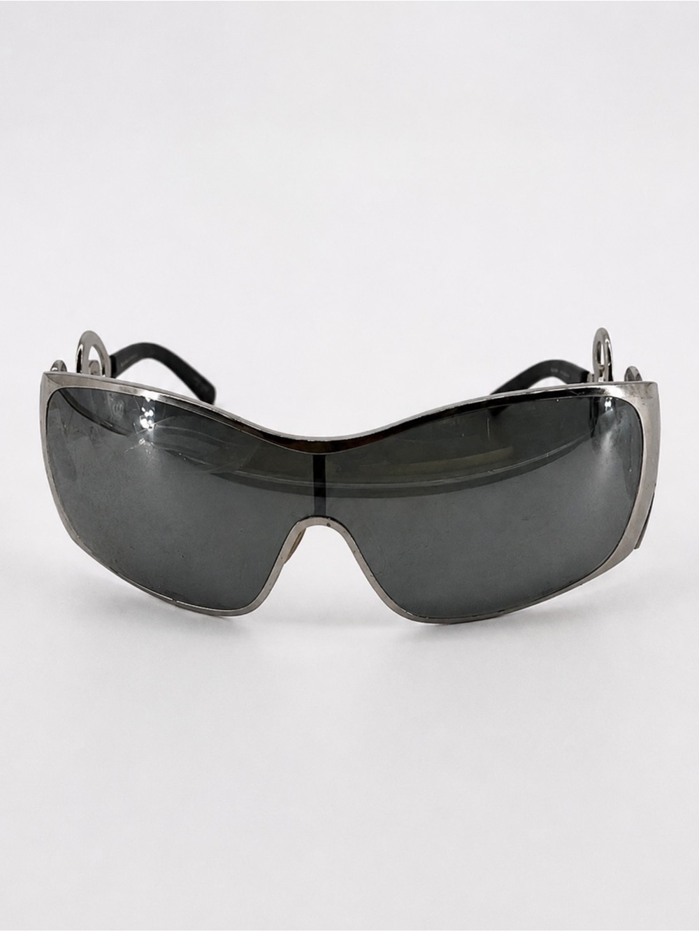 Y2K Dolce & Gabbana Silver Logo Side Shield Sunglasses - Silver/Black - Picture 4 of 5